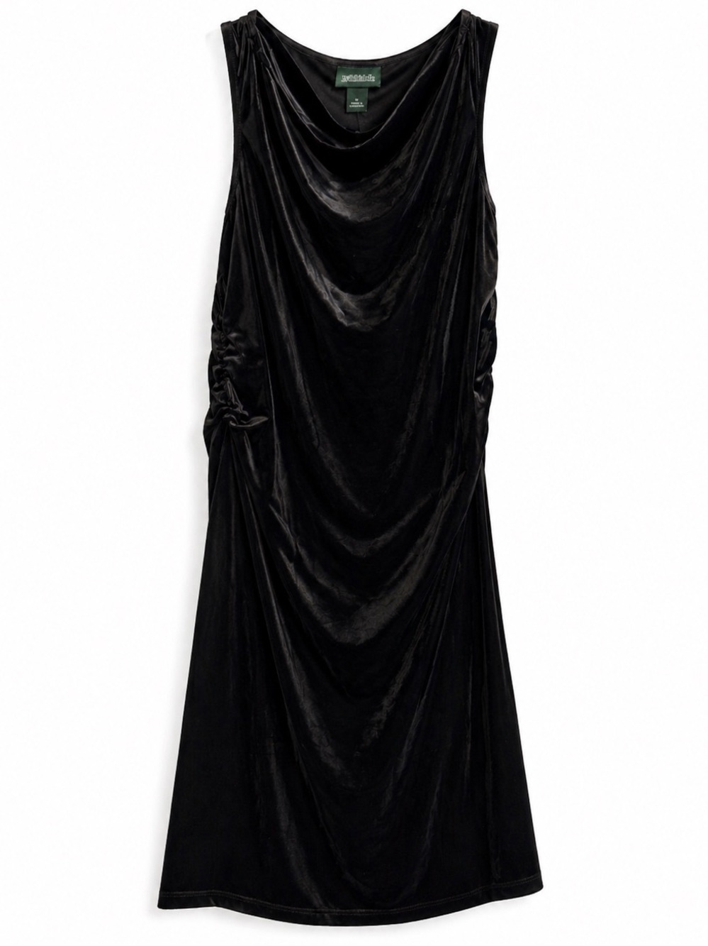 Wild Fable Women's Black Velvet Ruched Cowl Neck Midi Dress Size M NWT